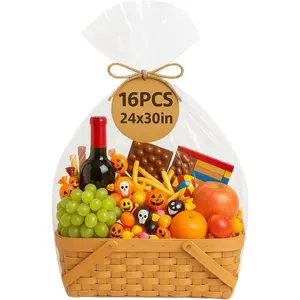 Cellophane Wrap for  Baskets 24x30 Inches 16 count Large Clear  Wrapping Plastic Bags with Ties for  Giving, Packaging Products