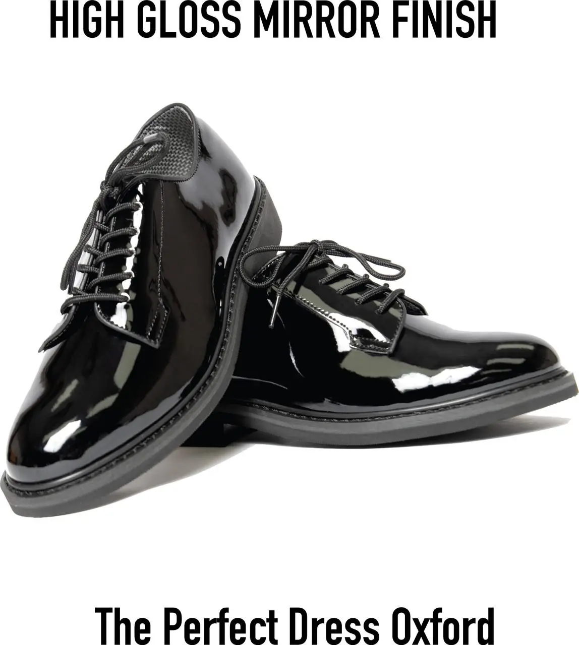 Men's Classic High Gloss Oxfords - Formal Dress and Uniform Work Shoes with Mirror Shine, Arch Support, and Oil-Resistance, Footwear, Closed, Gloss Black Men's Oxfords, Arch Support Men's Oxfords