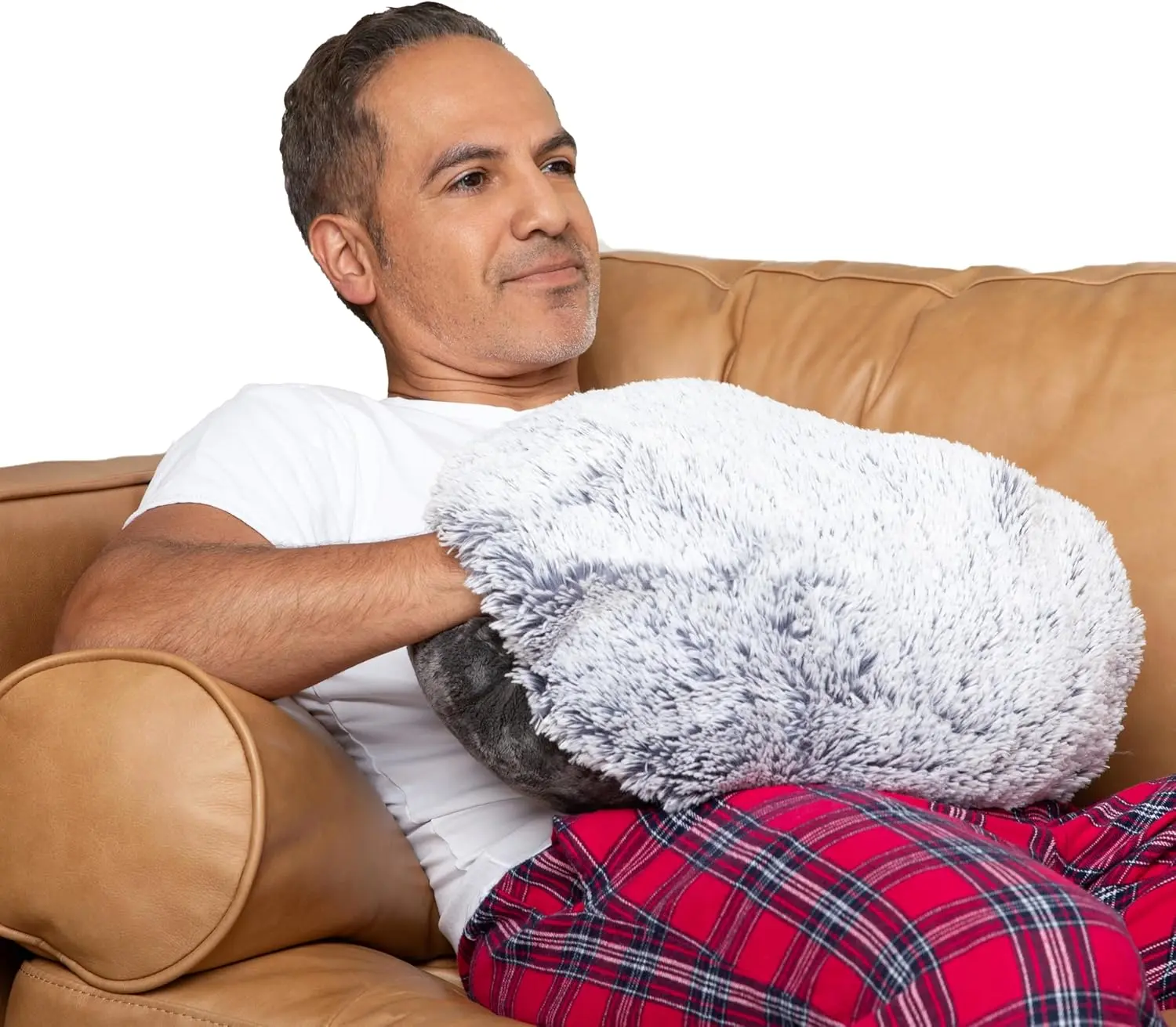 XL 17in Dia Synthetic Velvet Weighted Round Sensory Hug Pillow - 10lb, Cloud Gray, Ultra Soft, Cozy Hand Pocket, Relaxation Aid, Thoughtful Adult Gift