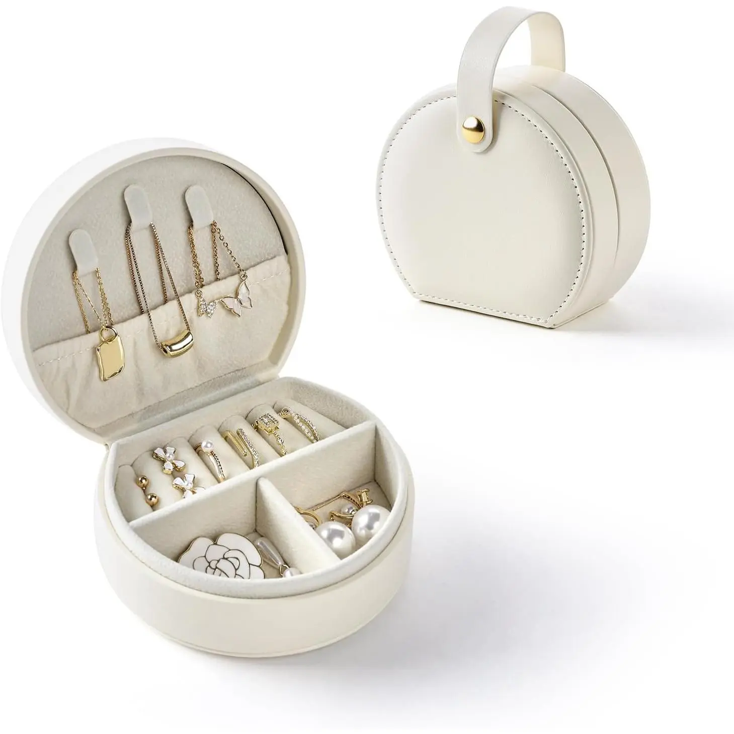 Small Travel  Case, Portable  Organizer Box for Necklace Rings Earrings, Travel Essentials  Storage for Women Girls, White