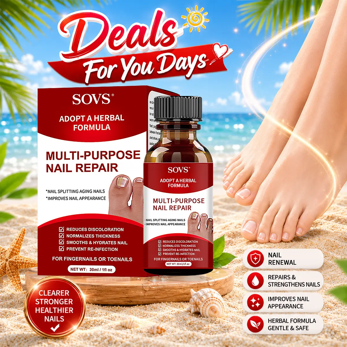 SOVS Toenail Fungus Treatment Extra Strength ,Antifungal Solution ,Triple Action Formula for Damaged Nails, Multi-Purpose Nail Repair,1 Fl Oz#DealsForYouDays Gentle Daily