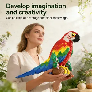 Colorful Large Parrot 3D Puzzle Building Blocks Decoration, Bookshelf Home Office Cabinet Decor, Party Living Room TV Stand Display Gift