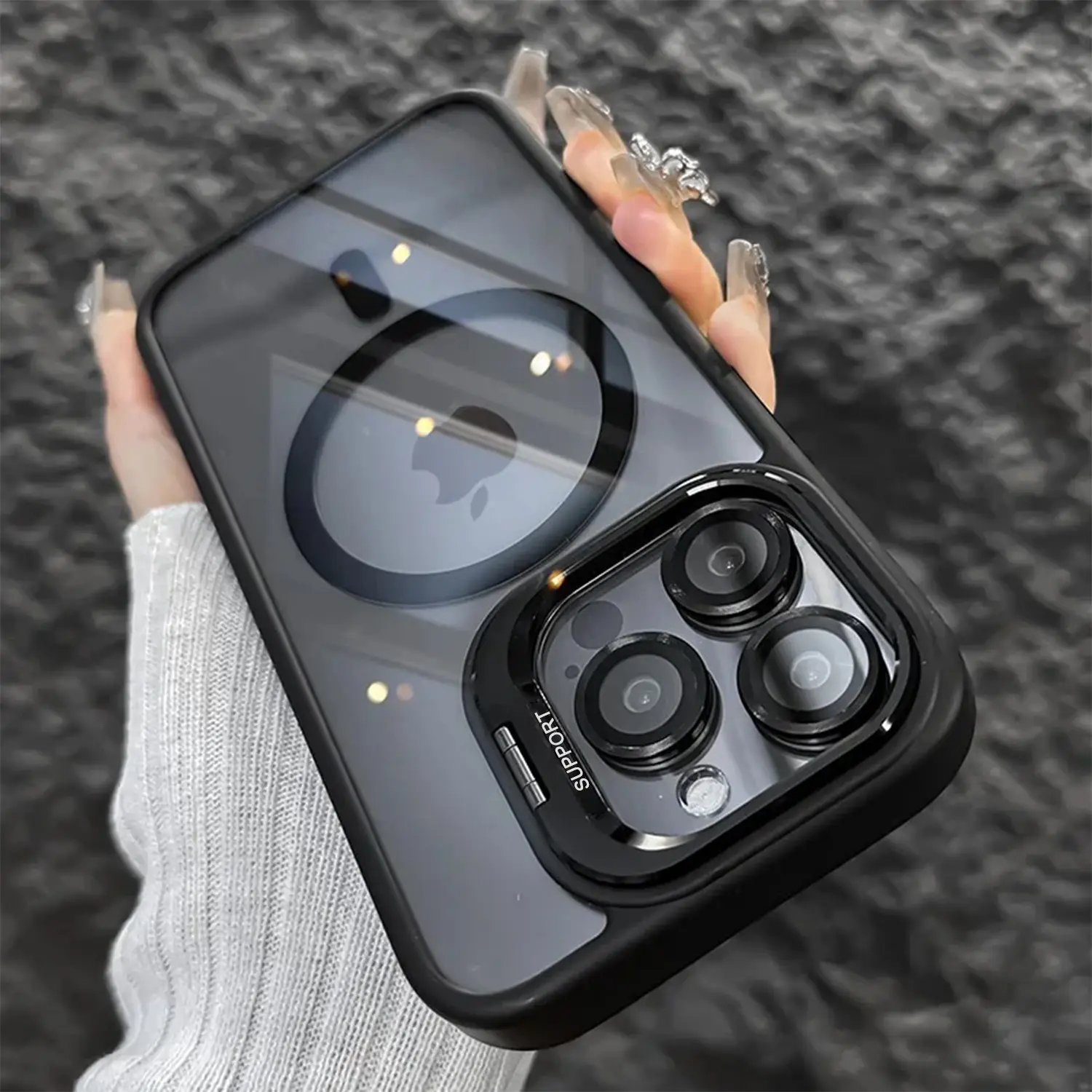 Suitable for iPhone 17 16 15 14 13 12 Max Plus Pro Magnetic Mobile Phone Case with MagSafe Camera Ring Holder, Military-Grade Protection, Anti-Fall, Non-Yellowing, Wireless Casing Protector Cover, Black Silicone#tiktokshopbacktoschool