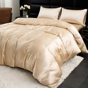Solid Color Satin Bedding Set, 1 Count Duvet Cover & 2 Counts Pillowcases without Filler, Soft Comfortable Bedding Set for Home Bedroom, Silky Satin Bedding