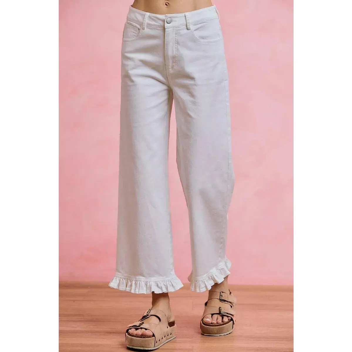 SO ME Ruffled Bottom Detail Mid Rise Jeans