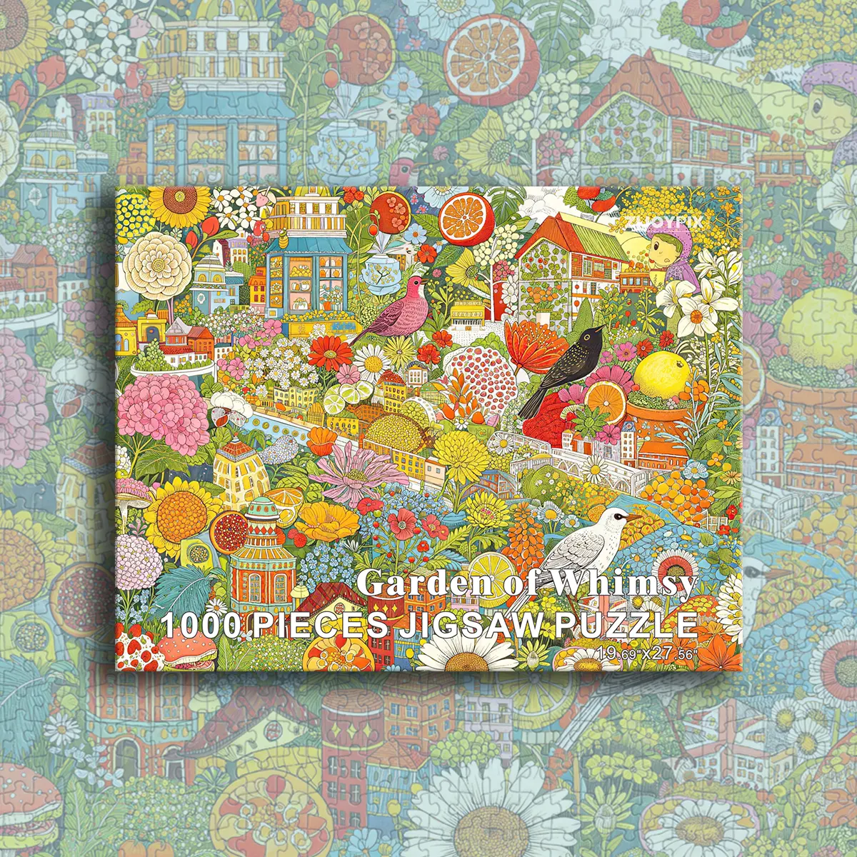 1000 Piece Jigsaw Puzzle for Adults, Garden of Whimsy Art, Premium Matte Blue Board, Fun Home Decor Activity Challenge
