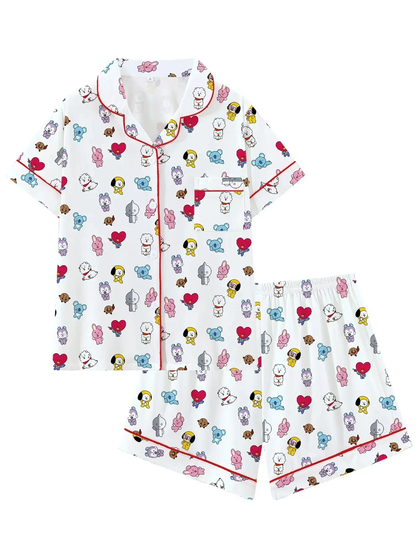 Women's Short Sleeve Top & Shorts Pajama Set, 2-Piece Loungewear, Cute Kpop Sleepwear, Casual Slim-Fit Pajamas, Holiday Gift for Fans