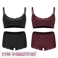 U-Bralette Set(Black/Redwood)