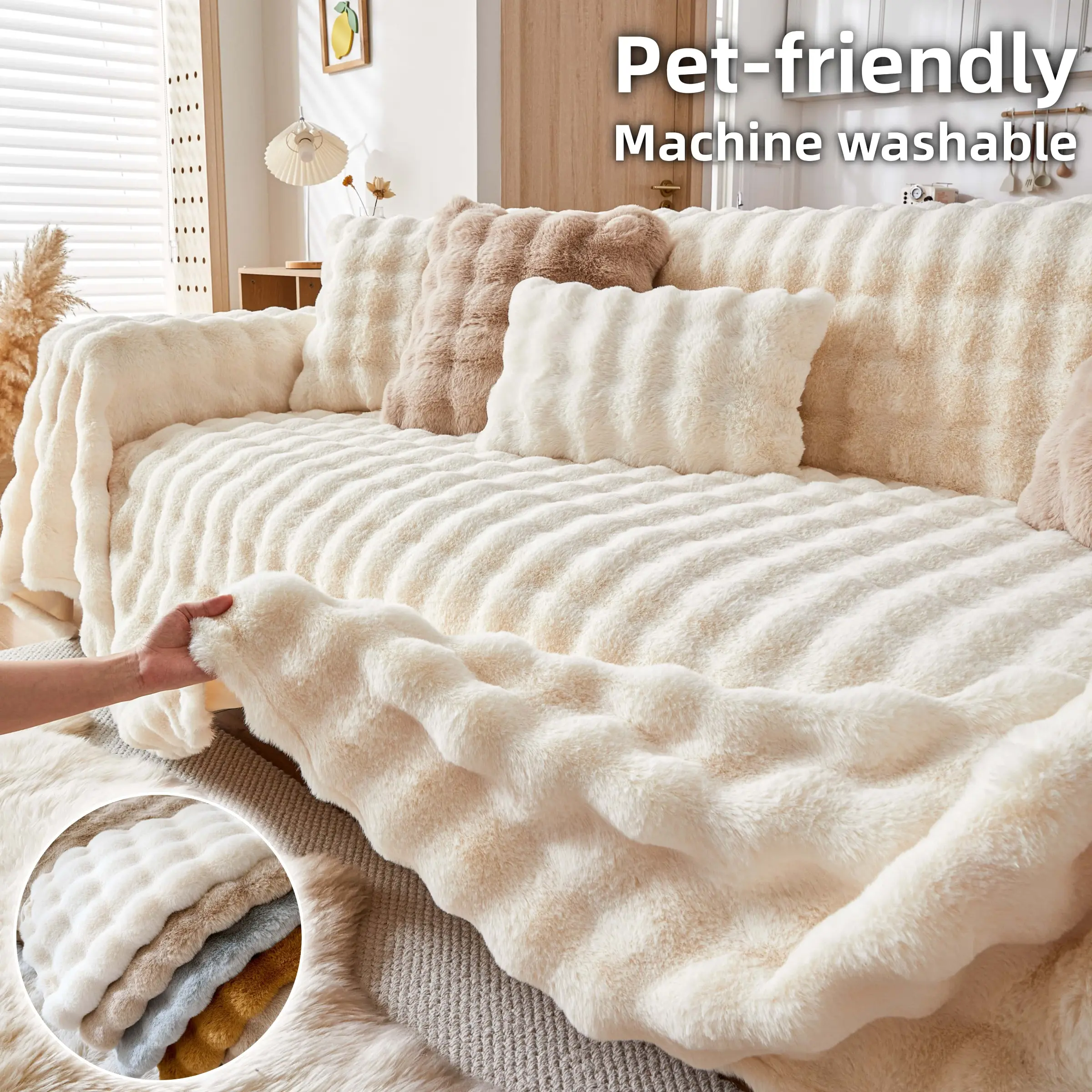 1 Pc Plush Sofa Throw Cover, Sofa Couch Covers, Cover For Sofa, Ultra-Soft Couch Protector, Pet-Friendly Non-Slip & Machine Washable, Anti-Scratch, Dustproof Sofa Slipcover, Fits 1/2/3/4-Seater & L-Shape Sectional, Living Room Decor, Sofa Protector