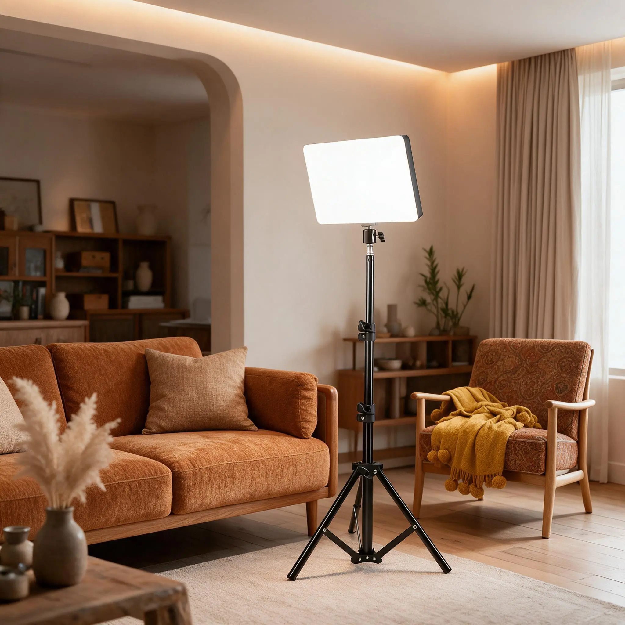 LED Square Fill Light Complete Kit, 10‑Inch 3‑Color Adjustable Panel Lamp, 5V USB Power Supply, Extendable Tripod Stand and Phone Holder for YouTube Shorts Creation and Indoor Portrait Filming