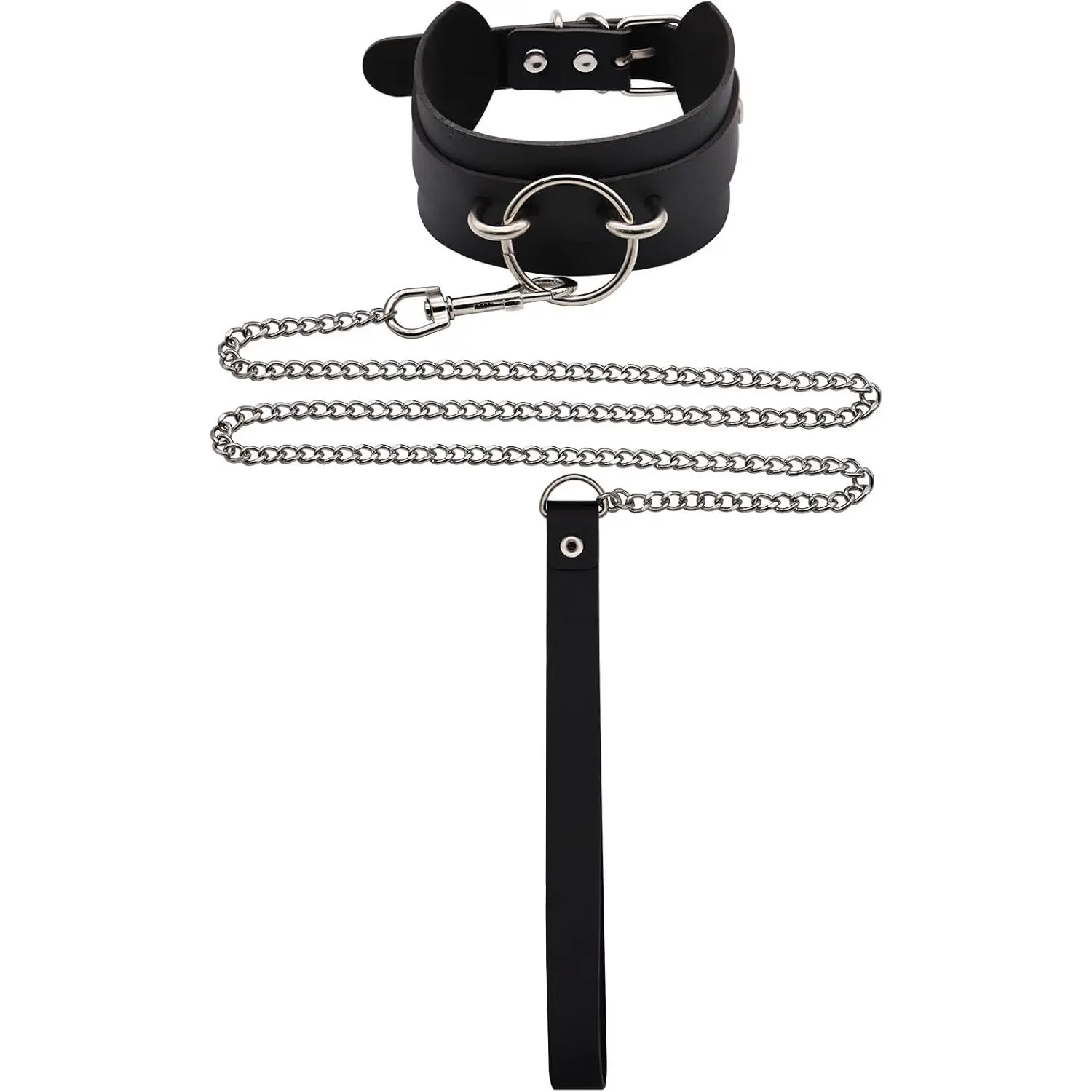 Leather Collar Leash Set, Leather Choker Necklace for Women Black Collar