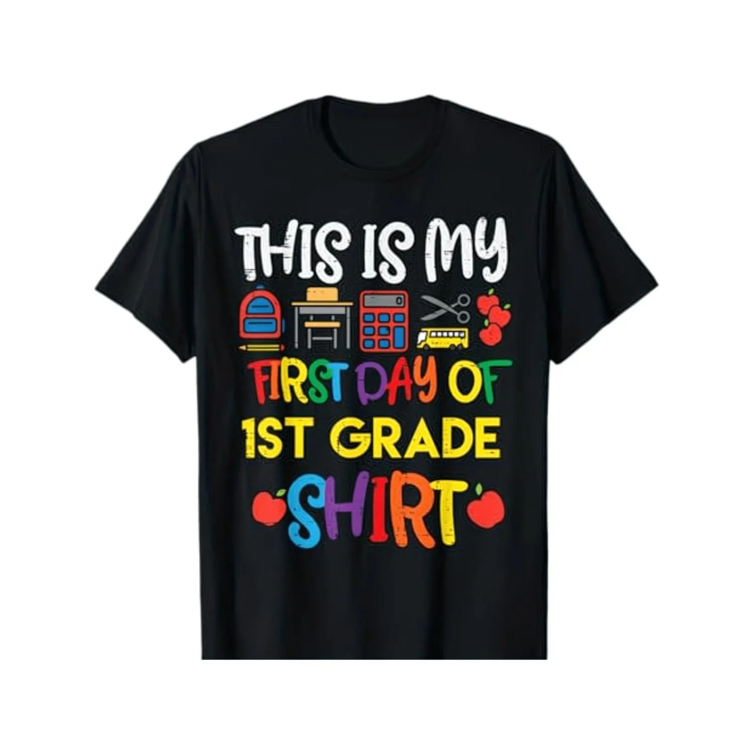 First Day of School Graphic T-shirt for Boys and Girls featuring Colorful School Supplies Crew Neck Short Sleeve Tee Perfect for Kids Students Back to School Gift