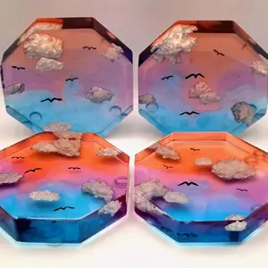 Handmade Extra Thick Coasters with Unique Sky Design and Cloud Motif for Home Decor