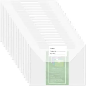 18 Pack Plastic Envelopes Plastic Folders With Snap Closure, A4 Size Clear File Envelopes with Label Documents Folders Organizers for Home Work Office Organization