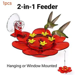 Two-In-One Hummingbird Feeder with Suction Cup and Hanging Design, Outdoor Garden Bird Feeder for All Birds, 1 Piece Set