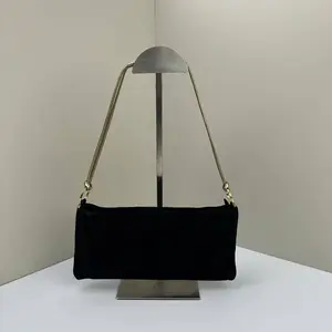 Pre-owned SALVATORE FERRAGAMO Velvet Shoulder Bags Vintage Pouch Black LNL0301