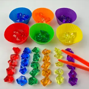 Colorful Gemstone Sorting Game (67pcs/set), Including 60 Gemstone Beads, 6 Cups and 1 Clip, Math's Toy Number Color Recognition Toy, Classification Teaching Sensory Toy, Math Learning Tools, Math Teaching Aid