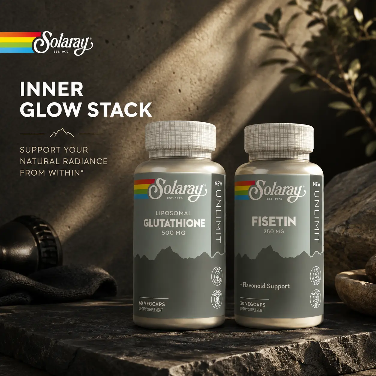 Solaray Inner Glow Stack – Liposomal Glutathione + Fisetin 250mg – Antioxidant, Cellular Wellness & Healthy Aging Support