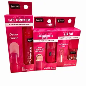 3-Pc Glow Up Cosmetic Set B Pure, Net. 0.50 Fl Oz Gel primer, Net 0.21 0zHighlighting Stick + Net 0.14 Oz Lip oil Set, Cosmetics, beauty products