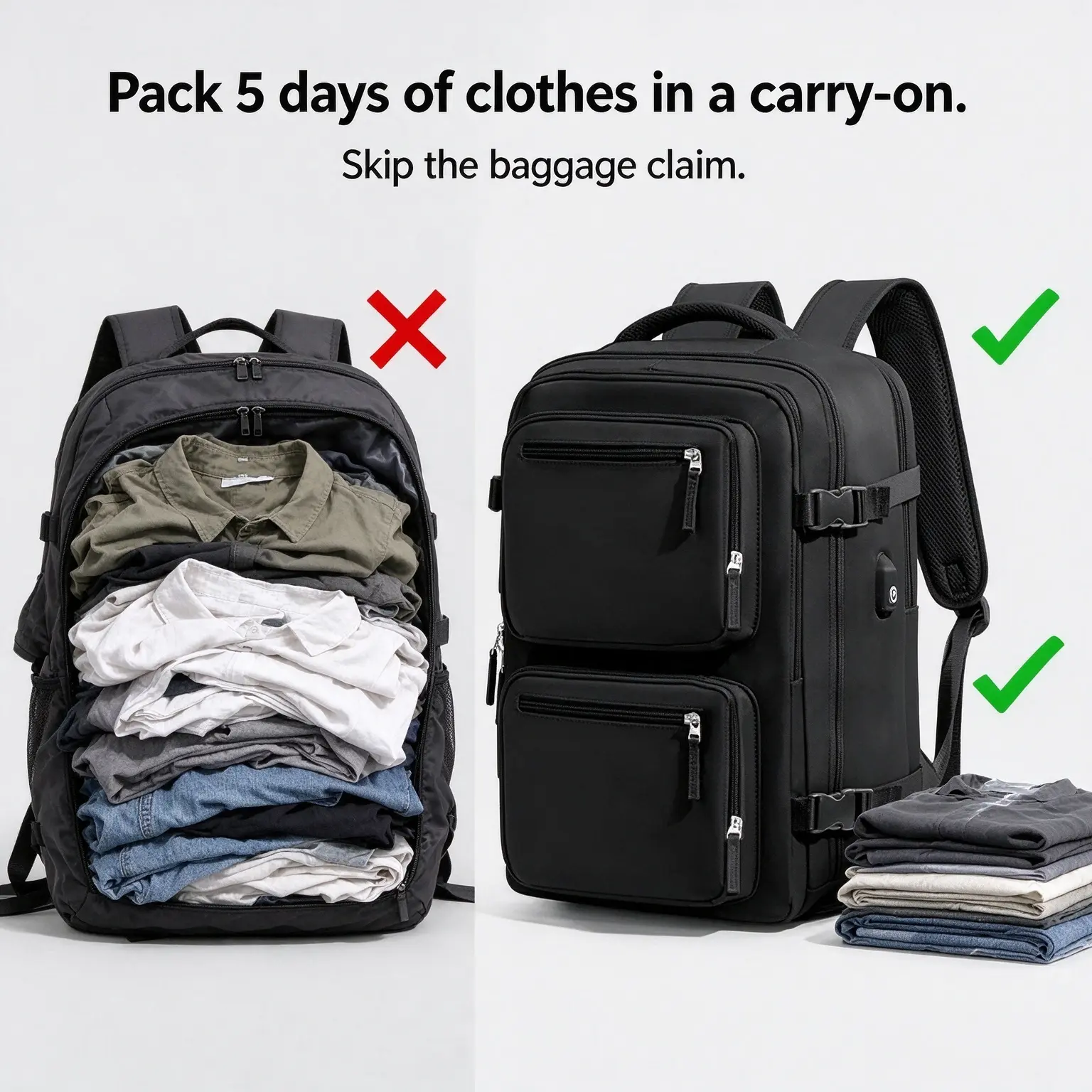 Space Saving Vacuum Compression Backpack with Manual Pump & USB Charging Port | TSA Carry On Laptop Bag for Travel, Business & Outdoor draw string anime