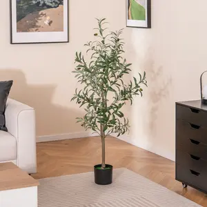 COSTWAY - 4.5 Feet Tall Artificial Olive Tree Fake Potted Trees with Realistic Fruits-Set of 2
