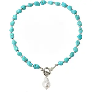 Turquoise necklace, boho long turquoise beaded necklace vintage ethnic Bohemian turquoise pendant necklace Western turquoise jewelry gifts for women