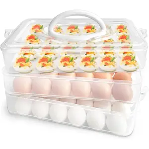 Egg Holder for Refrigerator,3-Layer Deviled Egg Container with Lid and Handle,Stackable Egg Box for,Keep Fresh(72 Eggs)