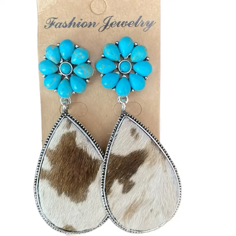 Cowhide Turquoise Earrings