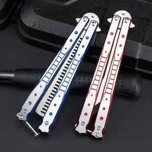 WanderPulse  Butterfly Training  (Unsharpened Blade) -tainless Steel Liner with Dual-Texture PC Sandwich Scales Blunt Edge Bushing System with Unified Grain Pattern S CSGO Fidget Toy Folding Pocket Toy Outdoor EDC Tools