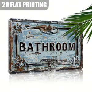 12" X 8" Farmhouse Style Bathroom Sign, 1 Piece Rustic "Bathroom" Wall Decor Sign (12" X 8"), Vintage Metal Wall Plaque, Retro Metal Sign, Farmhouse Home And Porch Decor, Rectangular Art Aesthetic, Durable Holiday Gift Multicolor