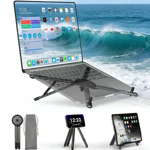 3-in-1 Magnetic Phone Tablet Laptop Stand and Tripod, Heavy-Duty Alloy Foldable Portable Multi-Function Easel Stand with Selfie Stick Mode, Compatible with iPhone/Devices, Suitable for Travel, Office, and Use