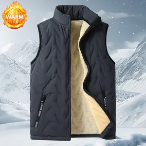 Men's Autumn And Winter European And American Denim Vest With Fleece Lining, Warm Sleeveless Workwear Vest Suitable For Cold Weather, Thermal Waistcoat Casual Beige