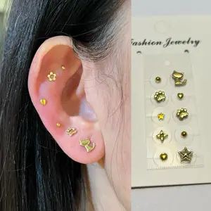 Lulupop Ear Seeds Jewelry – Non-Piercing Magnetic Ear Seeds with Gold Cat, Paw Print, Star & Heart | Auricular Point Stickers for Relaxation & Cute Style Ear Seeding patches minimalist elegant ear seed earrings