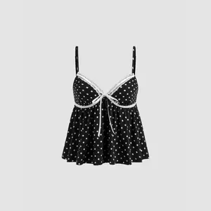 Cider V-neck Polka Dot Contrasting Binding Cami Top