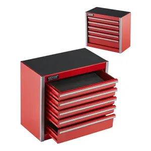 VEVOR Metal Tool Box, 8.6-inch, Portable Metal Tool Box with 5 Drawers, Small Tool Chest with EVA Liners and PP Feet Pads, Heavy-Duty Steel With Ball Bearing Opening and Powder Coated Finish, Red