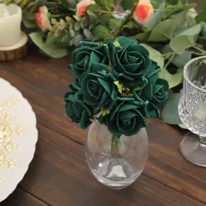 24 Roses 2" Hunter Emerald Green Artificial Foam Flowers With Stem Wire and Leaves