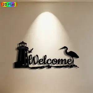 1pc Lighthouse & Heron Metal Wall Art,Lighthouse & Heron Statue Mural, Ideal Gift for New Year, Easter, Coastal Decor Enthusiasts, Weather-Resistant Metal Wall Decor Wall Sculptures, Perfect for Porch Wall & Garden Fence, Charming Outdoor Decor