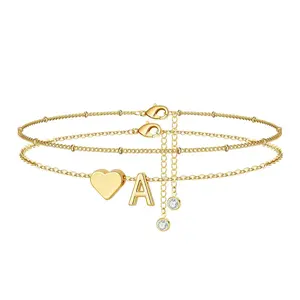 Gold Initial Ankle Bracelets for Women - Layered Heart Letter A-Z Initial Dainty Gold Anklets for Women Waterproof, Womens Anklets Jewelry Birthday Gifts Jewelry