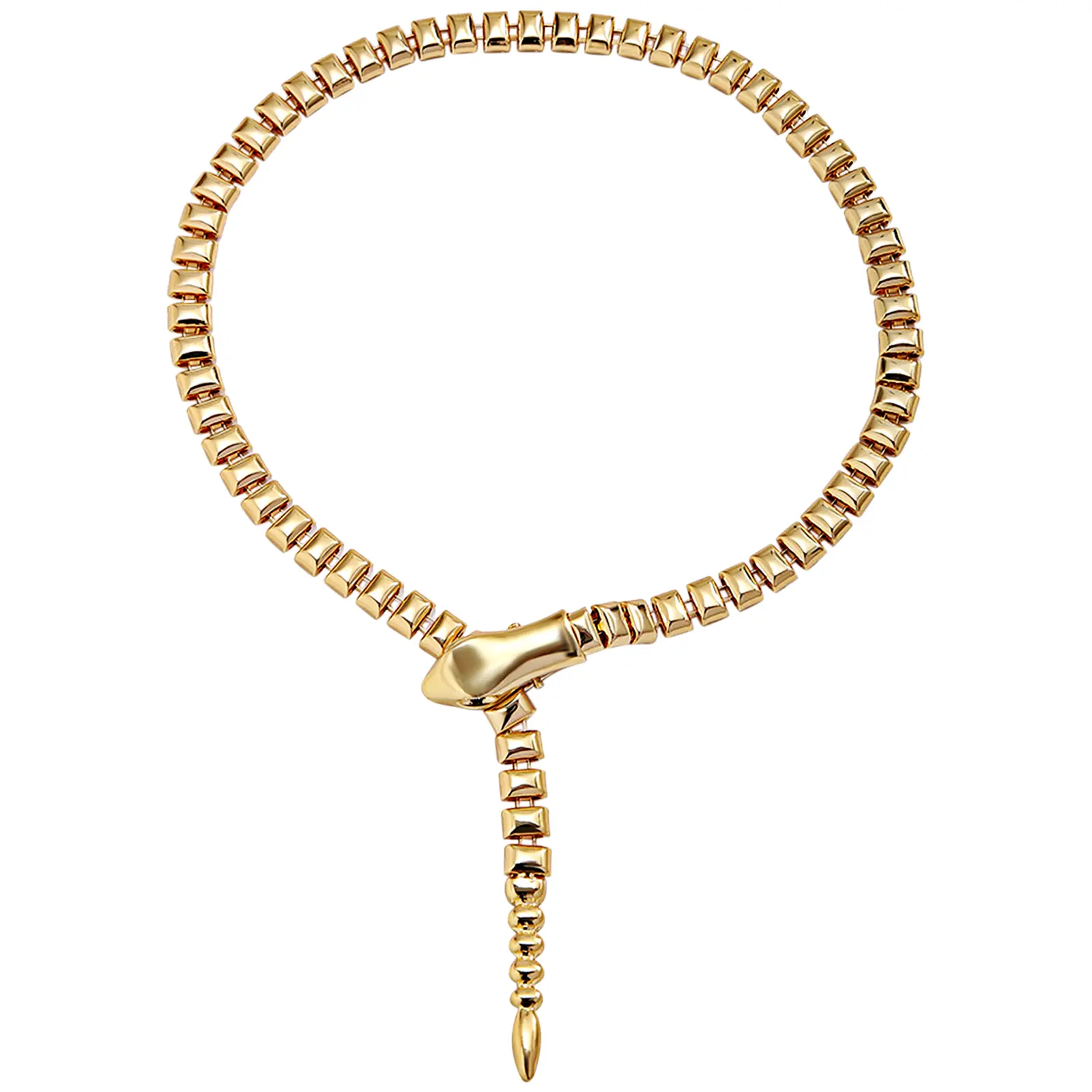 OIDEA Women's Anti-Rust Coated Brass Gold-Plated Snake Motif Cuban Link Chain Choker - Adjustable Punk Rock Chain Jewelry Necklace with Sliding Clasp, Halloween Aesthetic Gothic Witch Gift for Cocktail Parties, Fashion Necklace, Chain Jewelry Necklaces