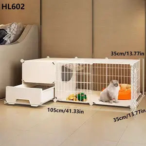 Cat Cage Indoor Home with Litter Box Toilet Integrated Cat Bed No Space Occupying One Room One Hallway One Bathroom Cat Villa Litter Box Enclosure