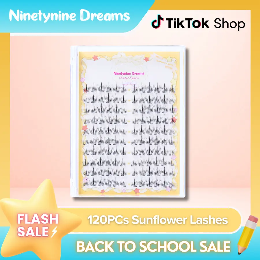 Ninetynine Dreams 120PCs Sunflower Lashes | Natural Everyday 8-13mm C+ Curl False Eyelash Clusters — Soft Lightweight Reusable Ultra-Thin Transparent Band Waterproof Long-Lasting DIY Eyelashes for Daily Makeup