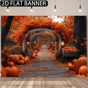 1pc Autumn Backdrop Pumpkin Arch Fall Leaves Thanksgiving Harvest Design for Halloween Festival Home Studio Seasonal Decoration