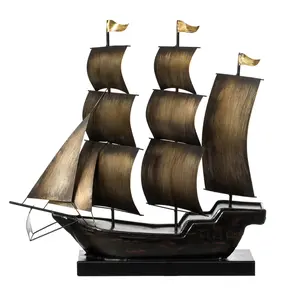Vintiquewise QI004320-N Nautical Home Decor Metal Sailboat Centerpiece Ship Decor Desktop Decoration, Natural