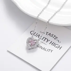 Women's Necklace - Rose Gold Necklace with Pink Crystal Four-Leaf Clover | Elegant and Subtle Collarbone Chain