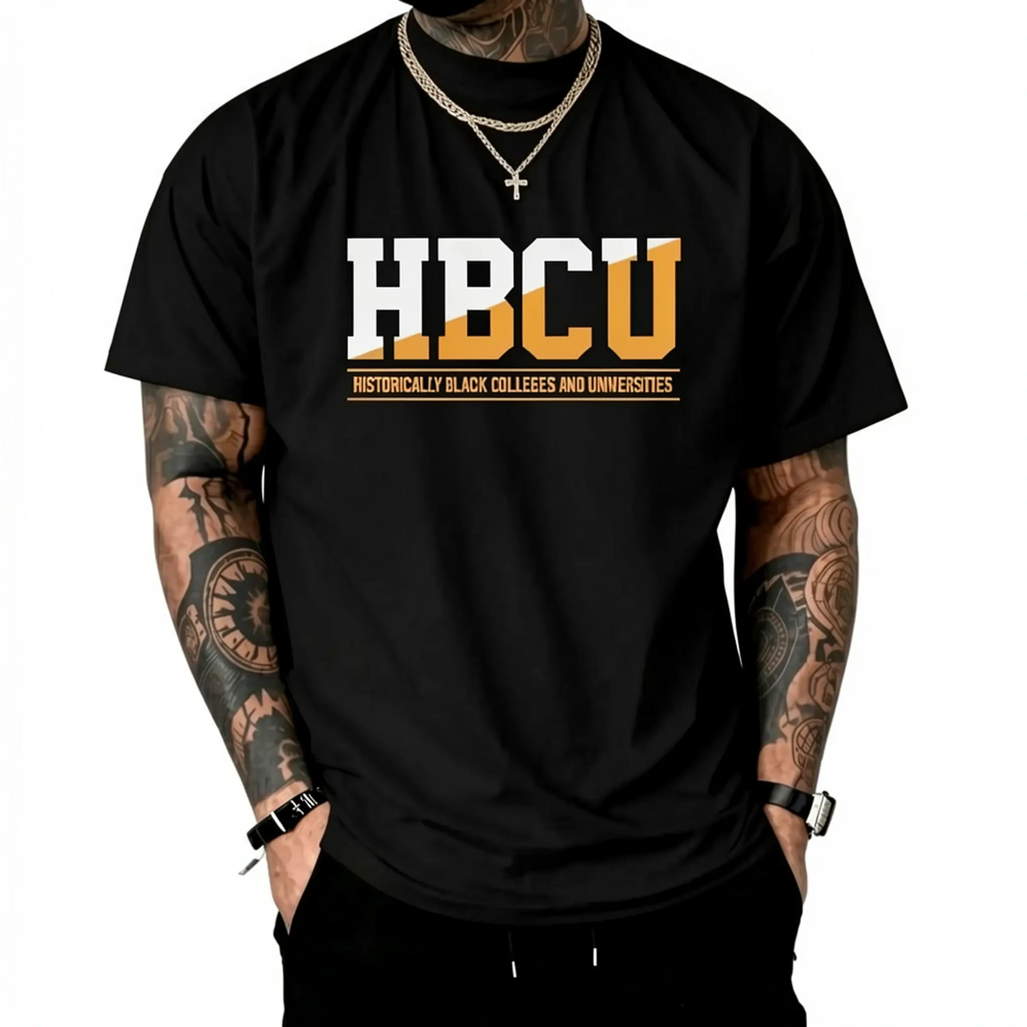 Men's Classic HBCU Graphic T-Shirts - Menswear, 100% Cotton Round Neck Short-Sleeve Regular Fit Summer Casual Top, US-Made Historically Black Colleges and Universities Cultural Identity Apparel for Students