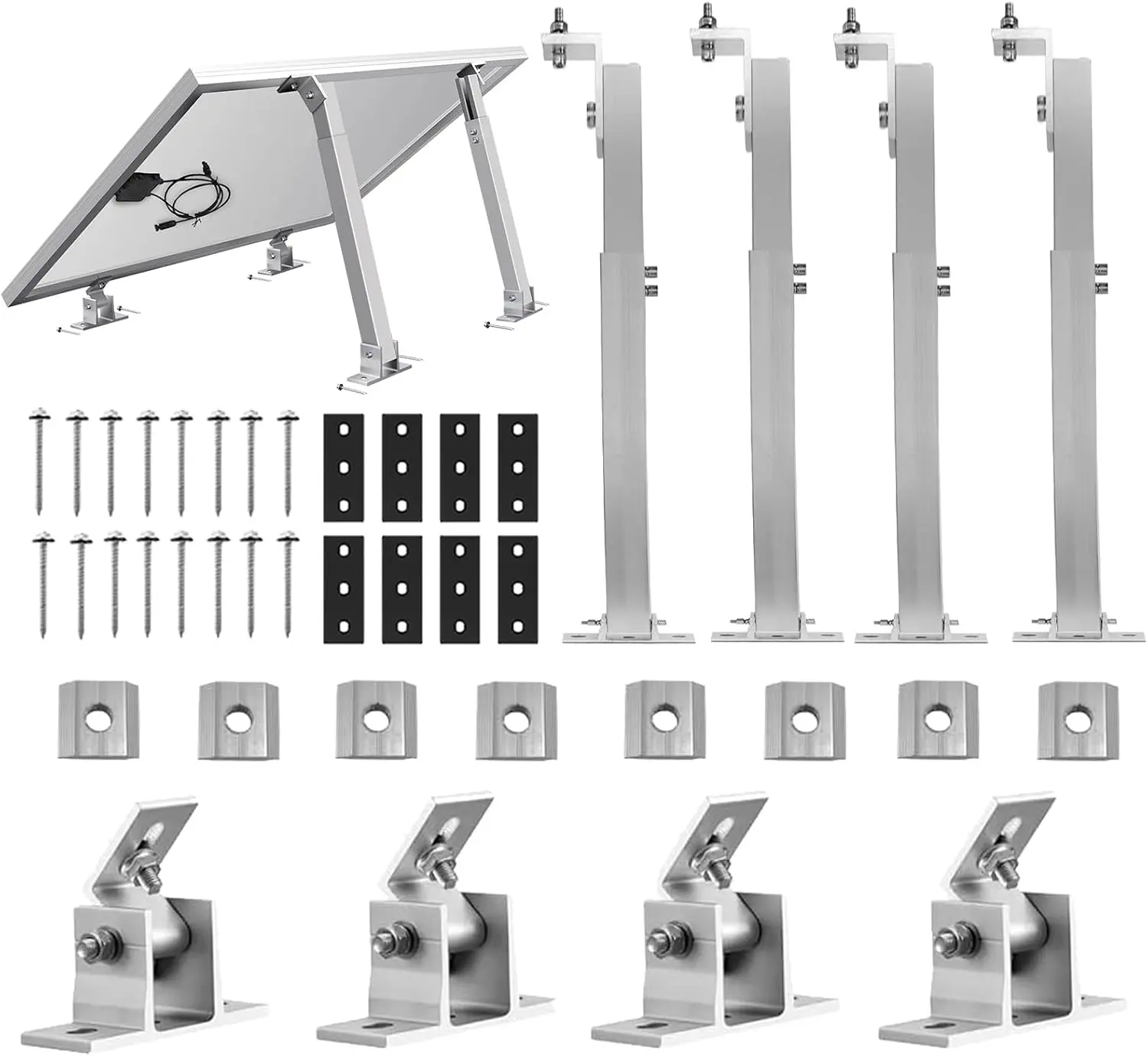Adjustable Solar Panel Tilt Mount Brackets - 2 Sets 4 PCS Aluminum Alloy Mounting Brackets for 100W-300W Solar Panels, Compatible with RV, Trailer, Boat, Roof, Wall and Off-Grid Systems
