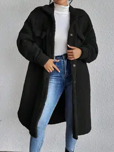 Women's Solid Color Front Button Long Sleeve Casual Shirt Collar Jacket Thermal Fall Winter Cloth For Women