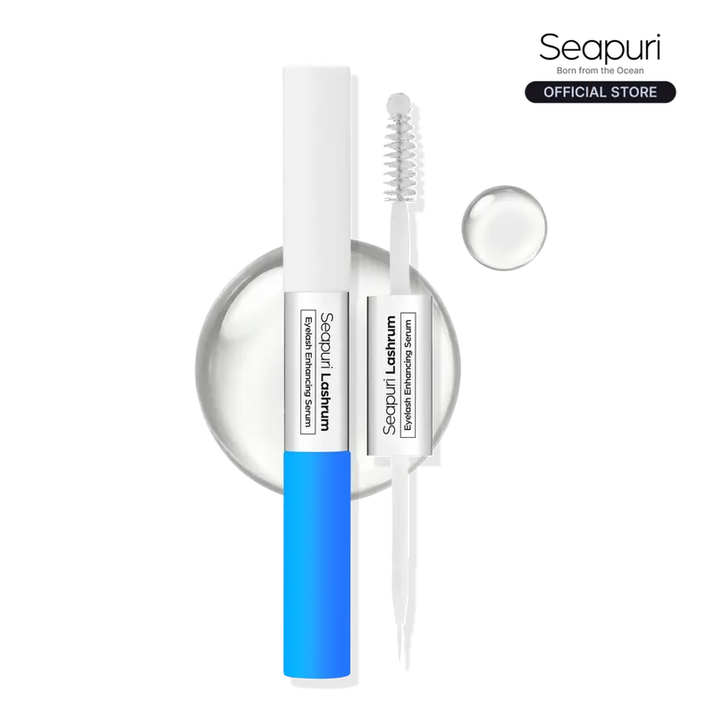 Seapuri Lash Serum for Longer Fuller Lashes Growth, Non-Irritating Eyelash Enhancer with Caffeine, Peptide & Biotin, Dual Brush for Precise Daily Use