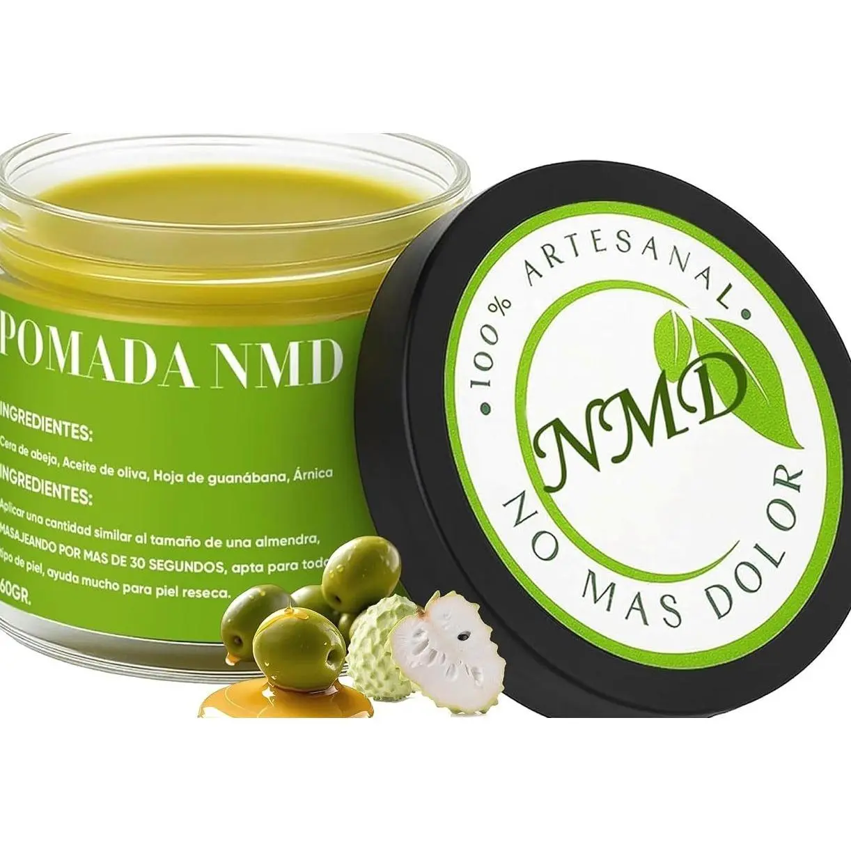 Pomada NMD, Pomada NMD para Dolor, Joint & Muscle Support Cream for Knee, Neck, Hip, Hands, Feet, with Soursop, Arnica, Olive Oil, Beeswax and Hemp Seed Oil, Non-Greasy 2oz Cream (1)