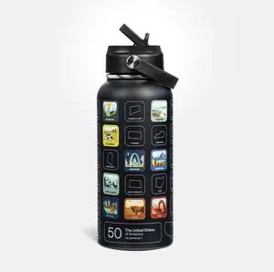 Fifty States Insulated Sticker Bottle - Black & Tan Fifty States Insulated Sticker Bottle - Black & Tan